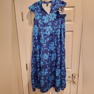 EUC SHEIN LUNE Notched Neck Ruffle Trim Smock Dress